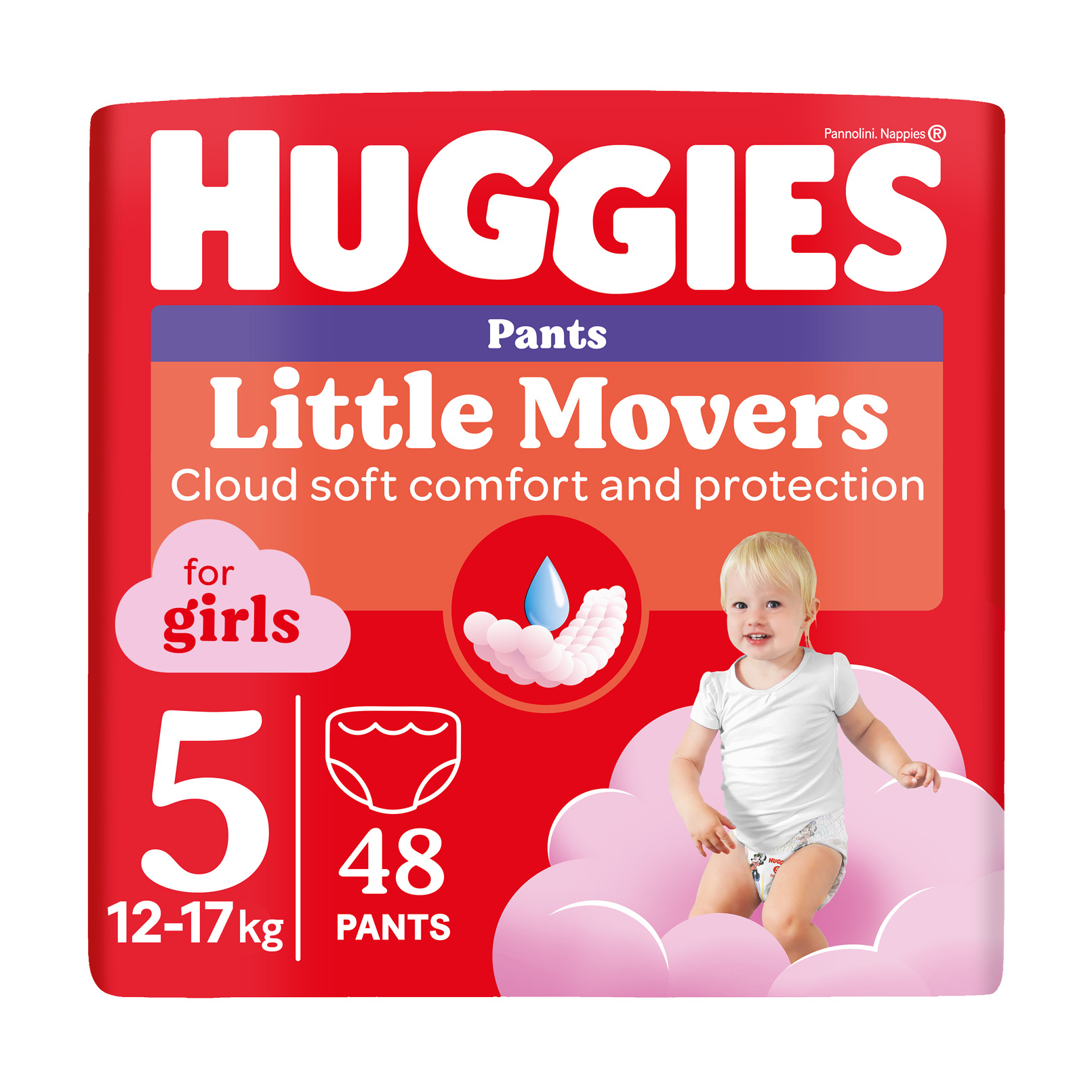 Підгузки-трусики Huggies Little Movers Pants для дівчаток, розмір 5 (12-17 кг), 48 шт
