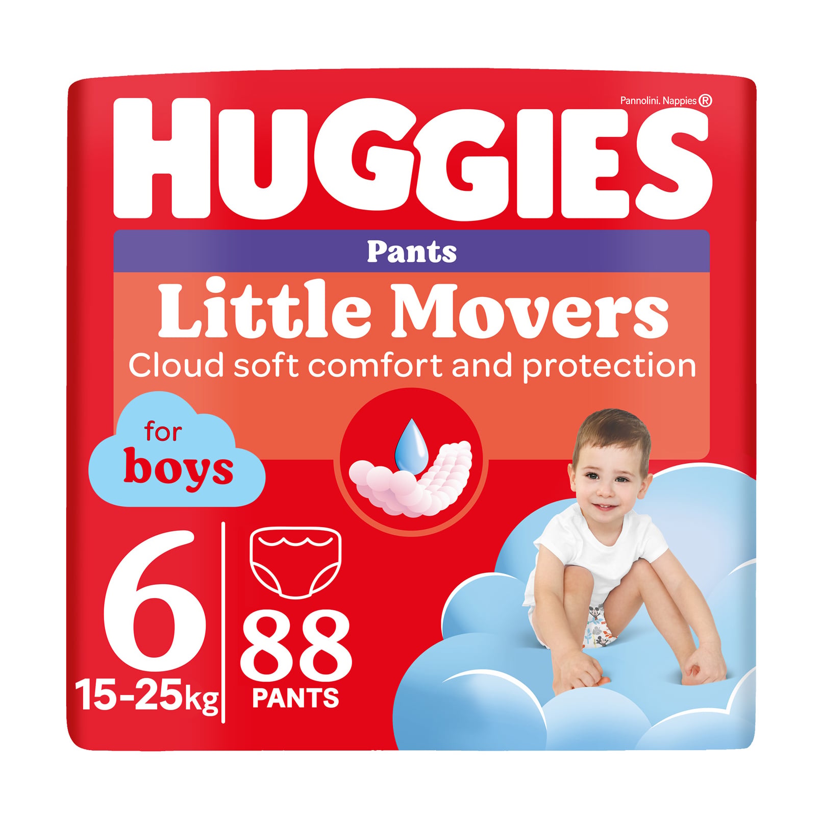 Підгузки-трусики Huggies Little Movers Pants для хлопчиків, розмір 6 (15-25 кг), 88 шт